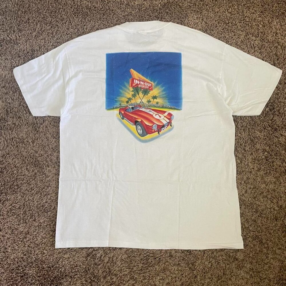 Vintage In n Out California Hot Rod T-Shirt 90s Hanes Beefy White XL Retro